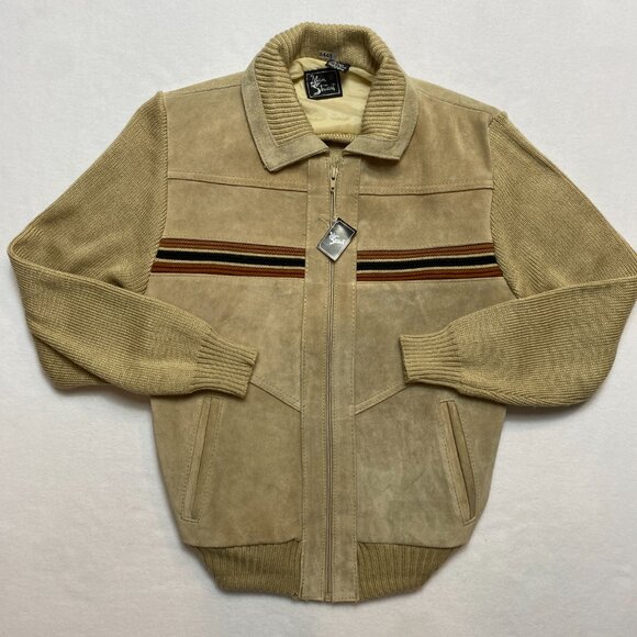 Vintage Alan Stuart  Cowhide Jacket Mens S Tan Bomber Suede Full Zip NWD - Picture 1 of 14